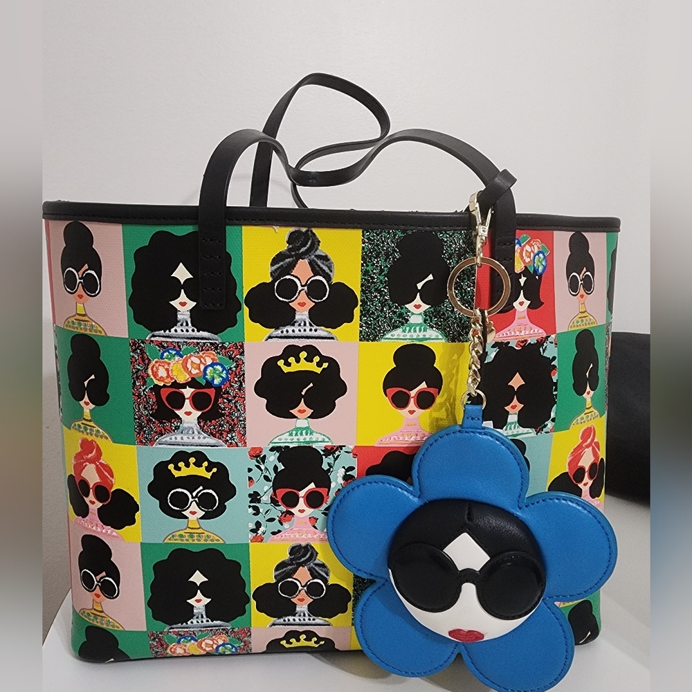 Alice And Olivia 'stace Face' Large Flower Leather Coin Purse Charm/BLUE/NWT